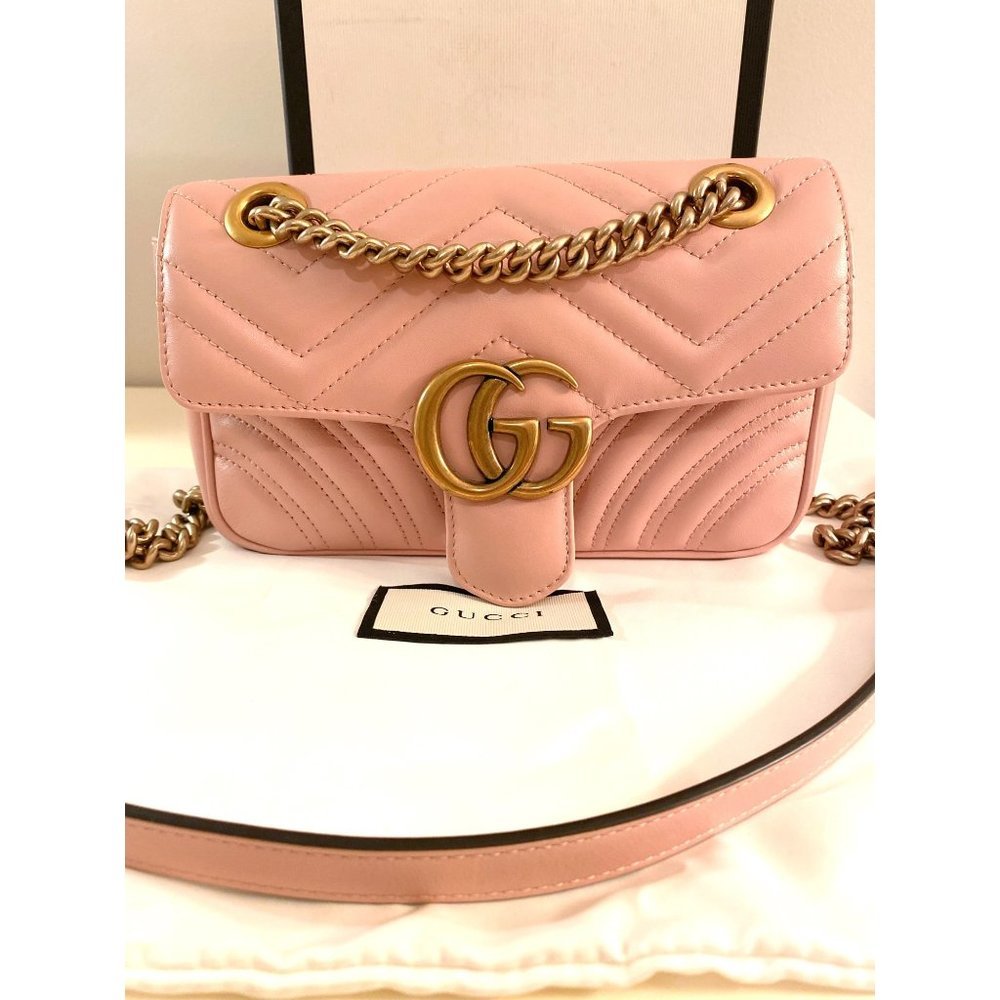 GUCCI Matelasse Mini GG Marmont Shoulder Bag Perfect Pink - Picture 1 of 11